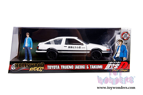 Jada Toys - Metals Die Cast - Hollywood Rides | Toyota Trueno AE86 Hardtop with Takumi figure (1/24 scale diecast model car, White) 99733