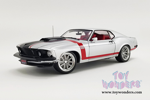 Acme - Ford Boss 302 Mustang Street Fighter Hardtop - Redline (1969, 1/18 scale diecast model car, Silver/Red) A1801842