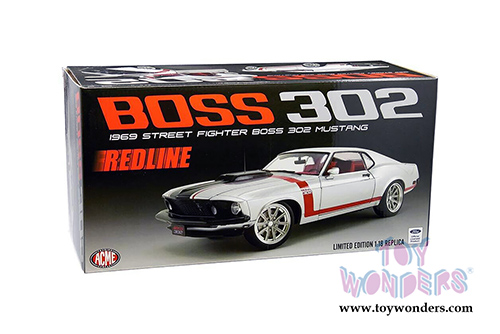 Acme - Ford Boss 302 Mustang Street Fighter Hardtop - Redline (1969, 1/18 scale diecast model car, Silver/Red) A1801842