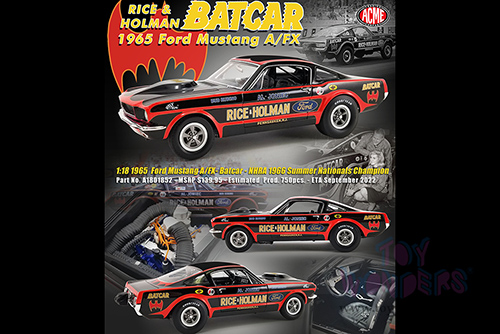 Acme - Ford Mustang A/FX Rice & Holman - BatCar 1966 Summer Nationals NHRA Champion (1965, 1/18 scale diecast model car, Black with Red stripes) A1801852