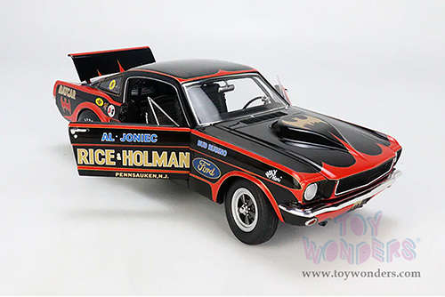 Acme - Ford Mustang A/FX Rice & Holman - BatCar 1966 Summer Nationals NHRA Champion (1965, 1/18 scale diecast model car, Black with Red stripes) A1801852