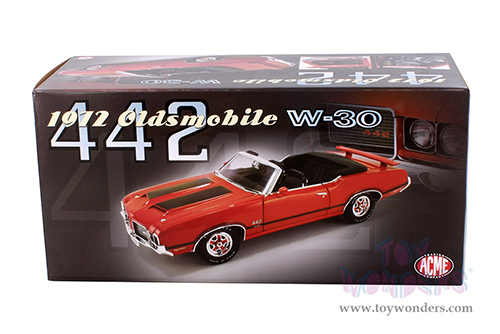 Acme - Oldsmobile 442 W-30 Convertible (1972, 1/18 scale diecast model car, Flame Orange/Black Stripes) A1805624