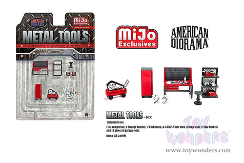 American Diorama/Mijo Exclusives - Metal Tools Set C (7 pc. set, 1/64 scale diecast metal, Red) AD-2419MJ