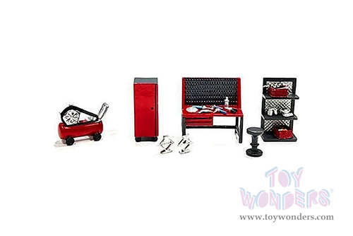 American Diorama/Mijo Exclusives - Metal Tools Set C (7 pc. set, 1/64 scale diecast metal, Red) AD-2419MJ