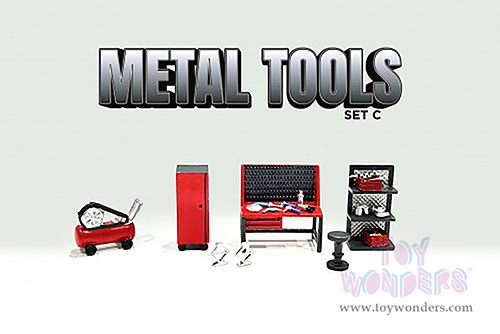 American Diorama/Mijo Exclusives - Metal Tools Set C (7 pc. set, 1/64 scale diecast metal, Red) AD-2419MJ