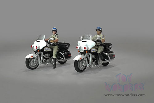 American Diorama/Mijo Exclusives - Highway Patrol Figure & Bike Set (4 pc. set, 1/64 scale diecast metal, Asstd.)  AD-64529MJ