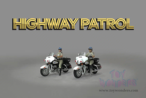 American Diorama/Mijo Exclusives - Highway Patrol Figure & Bike Set (4 pc. set, 1/64 scale diecast metal, Asstd.)  AD-64529MJ