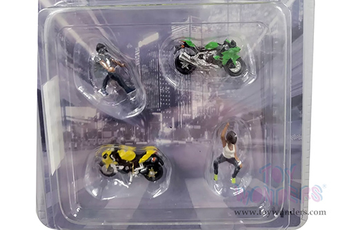 American Diorama/Mijo Exclusives - Motomania 3 Figure & Bike Set (4 pc. set, 1/64 scale diecast metal, Asstd.)  AD-76499MJ