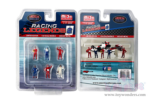American Diorama/Mijo Exclusives - Racing Legends 2 Figure Set (6 pc. set, 1/64 scale diecast metal, Asstd.)  AD-76511MJ