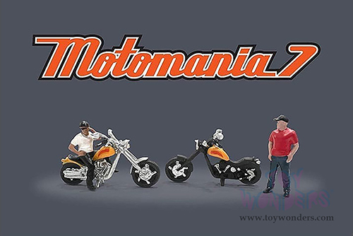 American Diorama/Mijo Exclusives - Motomania 7 Figure & Bike Set (4 pc. set, 1/64 scale diecast metal, Asstd.)  AD-76520MJ
