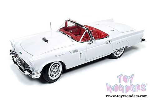 Auto World American Muscle - Ford Thunderbird Convertible w/ Removable Bonnet Holiday Edition (1957, 1/18 scale diecast model car, White) AMM1089