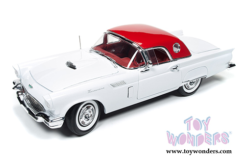 Auto World American Muscle - Ford Thunderbird Convertible w/ Removable Bonnet Holiday Edition (1957, 1/18 scale diecast model car, White) AMM1089