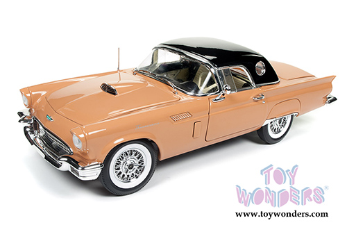 Auto World American Muscle - Ford Thunderbird Convertible w/ Removable Black Bonnet 60th Anniversary edition (1957, 1/18 scale diecast model car, Coral Sand) AMM1098
