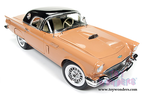 Auto World American Muscle - Ford Thunderbird Convertible w/ Removable Black Bonnet 60th Anniversary edition (1957, 1/18 scale diecast model car, Coral Sand) AMM1098