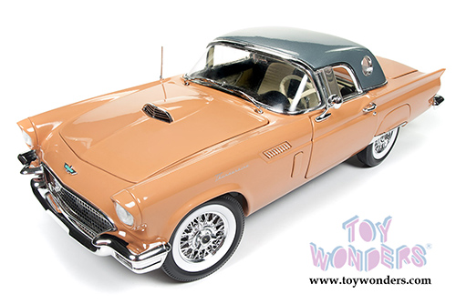Auto World American Muscle - Ford Thunderbird Convertible w/ Removable Silver Bonnet 60th Anniversary edition (1957, 1/18 scale diecast model car, Coral Sand) AMM1106