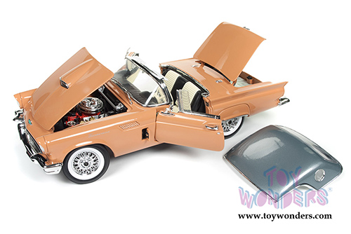 Auto World American Muscle - Ford Thunderbird Convertible w/ Removable Silver Bonnet 60th Anniversary edition (1957, 1/18 scale diecast model car, Coral Sand) AMM1106