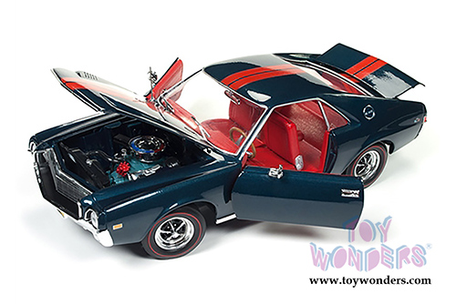 Auto World American Muscle -  AMC AMX Class of 1968 with a 1/64 scale replica by Johnny Lightning (1968, 1/18,1/64 scale diecast model car, Blazer Blue) AMM1124