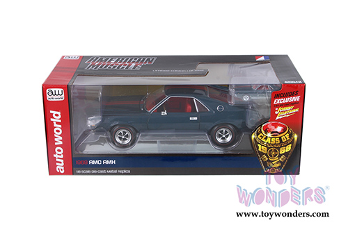 Auto World American Muscle -  AMC AMX Class of 1968 with a 1/64 scale replica by Johnny Lightning (1968, 1/18,1/64 scale diecast model car, Blazer Blue) AMM1124