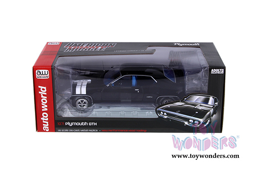 Auto World - American Muscle | Plymouth GTX Hardtop (1971, 1/18 scale diecast model car, Black Velvet) AMM1133