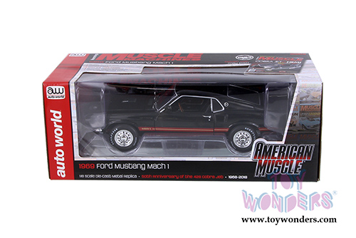 Auto World American Muscle - Hemmings Muscle Machines | Ford Mustang Mach 1 Hardtop (1969, 1/18 scale diecast model car, Raven Black) AMM1139