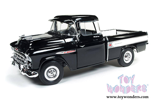 Auto World - American Muscle | Chevrolet&reg; Cameo&trade; Pick Up Truck 100th Anniversary (1957, 1/18 scale diecast model car, Onyx Black) AMM1145