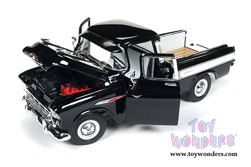 Auto World - American Muscle | Chevrolet&reg; Cameo&trade; Pick Up Truck 100th Anniversary (1957, 1/18 scale diecast model car, Onyx Black) AMM1145