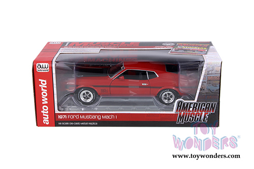 Auto World American Muscle - Hemmings Muscle Machines | Ford Mustang Mach 1 Hardtop (1971, 1/18 scale diecast model car, Bright Red) AMM1150