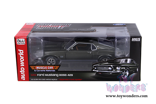 Auto World American Muscle - Ford Mustang Boss 429 Hardtop Muscle Car & Corvette Nationals (MCACN) (1969, 1/18 scale diecast model car, Black Jade) AMM1152