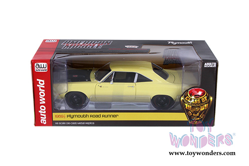 Auto World - American Muscle | Plymouth Road Runner Hardtop Class of '69 50th Anniversary (1969, 1/18 scale diecast model car, Sunfire Yellow) AMM1180