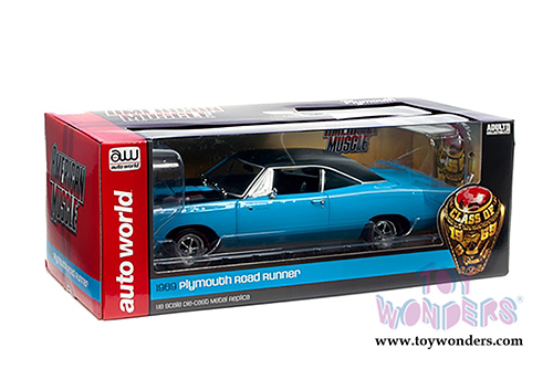 Auto World - American Muscle | Plymouth Road Runner Hardtop Class of '69 50th Anniversary (1969, 1/18 scale diecast model car, Petty Blue w/Black) AMM1184