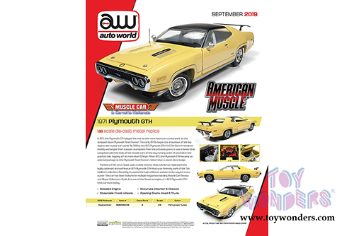 Auto World - American Muscle - Plymouth GTX Hardtop Muscle Car & Corvette Nationals (MCACN) (1971, 1/18 scale diecast model car, Lemon Twist) AMM1186