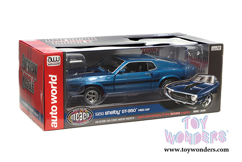 Auto World - Ford Mustang Shelby&reg; GT-350 Fastback Pilot Car Hardtop Muscle Car & Corvette Nationals (MCACN) 50th Anniversary of the Boss Engines (1969-2019) (1969, 1/18 scale diecast model car, Acapulco Blue w/Black)  AMM1188