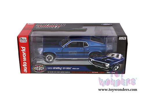 Auto World - Ford Mustang Shelby&reg; GT-350 Fastback Pilot Car Hardtop Muscle Car & Corvette Nationals (MCACN) 50th Anniversary of the Boss Engines (1969-2019) (1969, 1/18 scale diecast model car, Acapulco Blue w/Black)  AMM1188