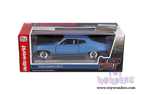 Auto World American Muscle - Hemmings Muscle Machines Ford Torino Cobra Hardtop (1970, 1/18 scale diecast model car, Metallic Blue/Black) AMM1189