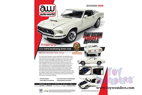 Auto World - American Muscle | Ford Mustang Fastback Boss 429 Hardtop Class of '69 50th Anniversary (1969, 1/18 scale diecast model car, Wimbledon White) AMM1196