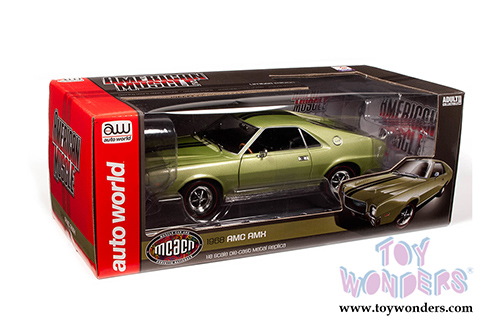 Auto World American Muscle -  AMC AMX Muscle Car & Corvette Nationals (MCACN) (1968, 1/18,1/64 scale diecast model car, Light Green Metallic) AMM1214