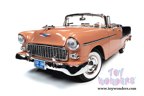 Auto World - American Muscle | Chevrolet&reg; Bel Air&reg; Convertible (1955, 1/18 scale diecast model car, Coral/Shadow Gray) AMM1221