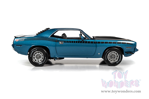 Auto World - American Muscle 30th Anniversary | Plymouth AAR Barracuda 340 Six-Pack Hardtop (1970, 1/18 scale diecast model car, Blue Fire Metallic/Matte Black) AMM1225