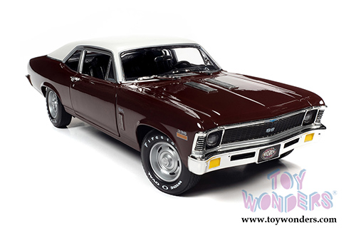 Auto World American Muscle - Chevrolet® Nova SS 396 Hardtop Muscle Car & Corvette Nationals (MCACN) (1970, 1/18 scale diecast model car, Black Cherry/White) AMM1230