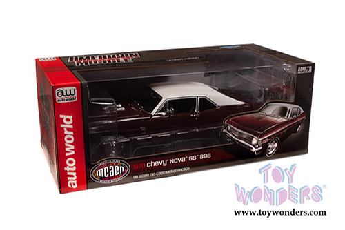 Auto World American Muscle - Chevrolet® Nova SS 396 Hardtop Muscle Car & Corvette Nationals (MCACN) (1970, 1/18 scale diecast model car, Black Cherry/White) AMM1230