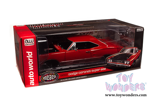 Auto World American Muscle - Dodge Super Bee Hardtop Muscle Car & Corvette Nationals (MCACN) (1969.5, 1/18 scale diecast model car, R4 Red) AMM1231