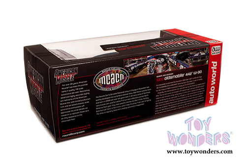 Auto World American Muscle - Oldsmobile&reg; 442 W-30 Coupe Muscle Car & Corvette Nationals (MCACN) (1969, 1/18 scale diecast model car, Trophy Blue/White) AMM1235