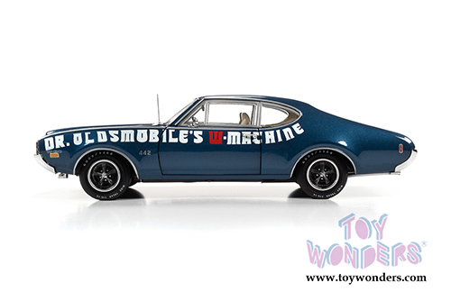 Auto World American Muscle - Oldsmobile&reg; 442 W-30 Coupe Muscle Car & Corvette Nationals (MCACN) (1969, 1/18 scale diecast model car, Trophy Blue/White) AMM1235