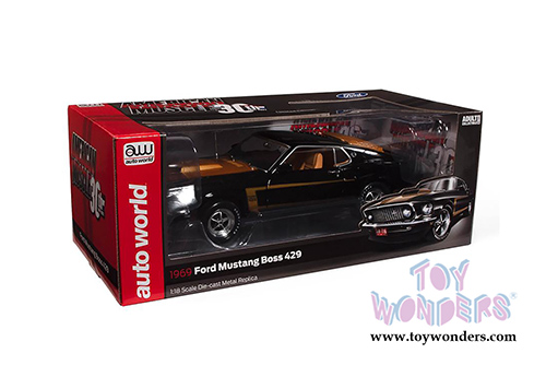 Auto World - American Muscle 30th Anniversary | Ford Mustang Boss 429 Fastback Hardtop (1969, 1/18 scale diecast model car, Raven Black/Gold) AMM1251