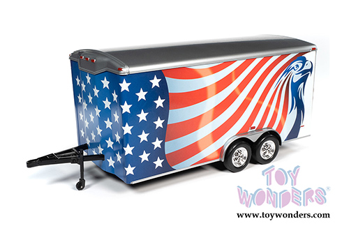 Auto World - American Muscle 30th Anniversary | Four Wheel Enclosed Trailer (1/18 scale diecast model car, Red/White/Blue) AMM1266