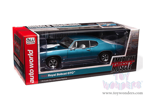 Auto World - Hemmings Muscle Machines | Pontiac Royal Bobcat GTO Magazine Cover Car (March 2020) (1968, 1/18 scale diecast model car, Meridian Turquoise/white) AMM1277