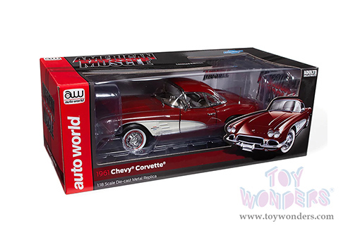 Auto World American Muscle - Chevrolet&reg; Corvette&reg; Convertible (1961, 1/18 scale diecast model car, Honduras Maroon/Ermine White Cove) AMM1281
