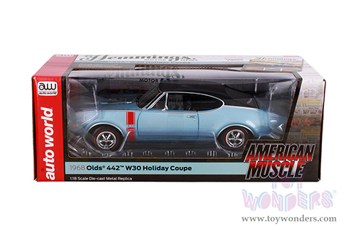 Auto World - Hemmings Motor News | Oldsmobile® 442™ W30 Holiday Coupe Magazine Cover Car (July 2023) (1968, 1/18 scale diecast model car, Teal Frost) AMM1350 MAP: $104.99