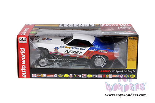 Auto World Legends - ARMY Plymouth Cuda NHRA Funny Car (1971, 1/18 scale diecast model car, Blue/Red/White) AW1170