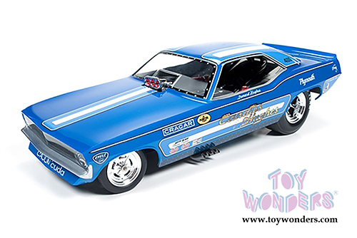 Auto World Legends - Candies & Hughes Plymouth Cuda NHRA Funny Car (1970, 1/18 scale diecast model car, Blue w/ White Stripes) AW1172